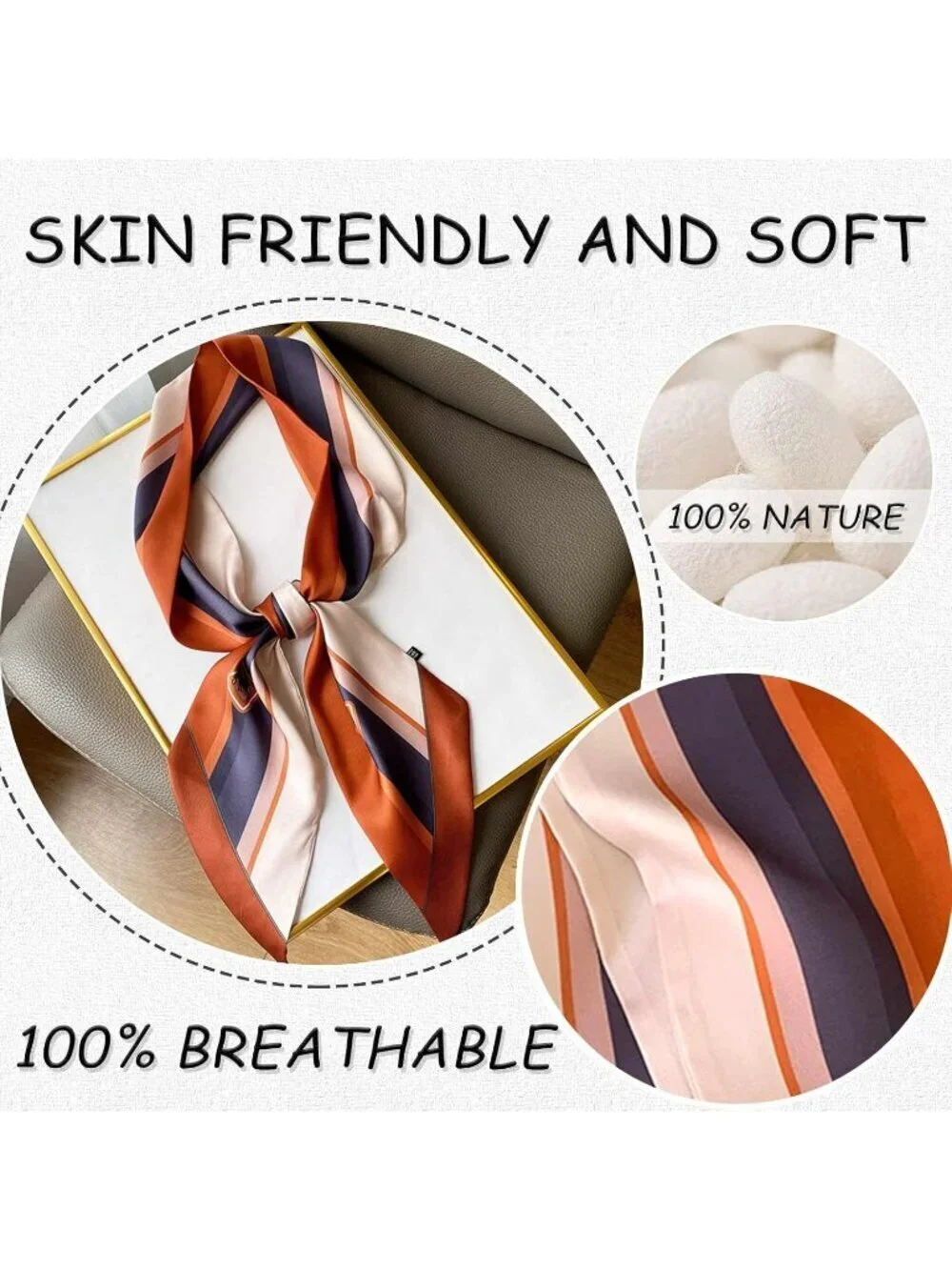 Women's Purple and Orange Silky Satin Headscarf Wrap Lightweight Scarves Scarf